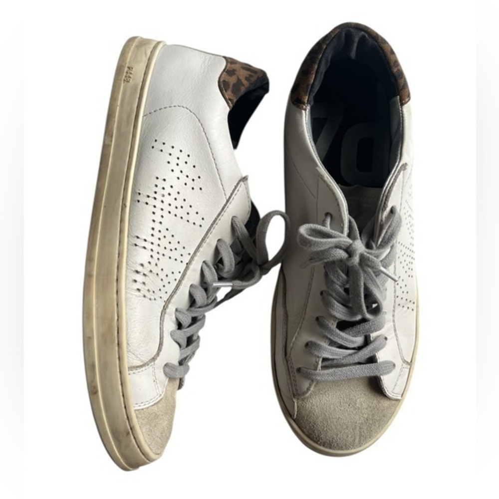 P448 White Sneakers with Leopard Accent